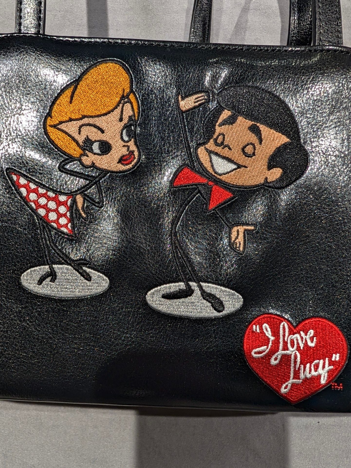 I Love Lucy Black Handbag With Embroidered Characters And Dust Bag 2