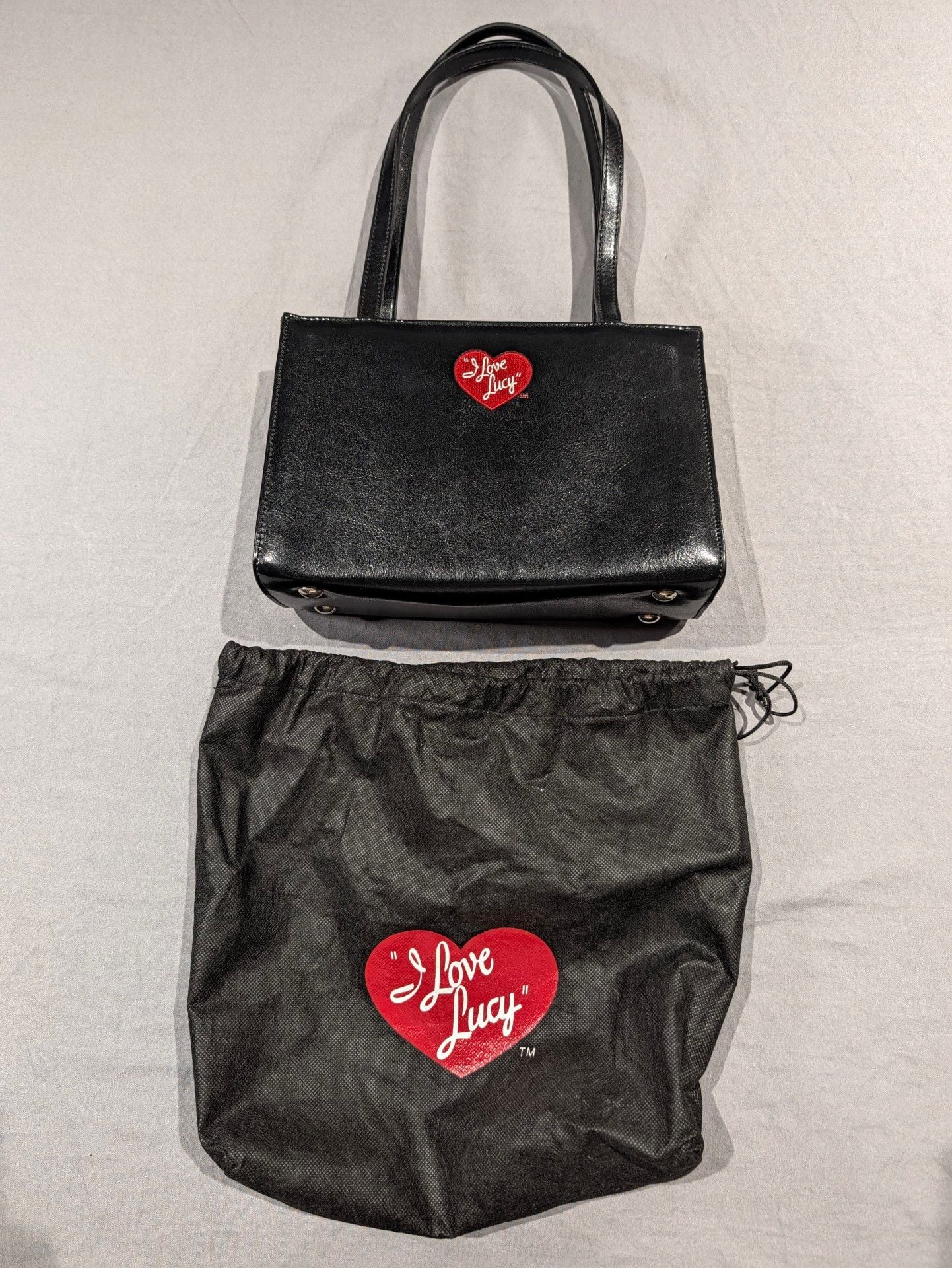I Love Lucy Black Handbag With Embroidered Characters And Dust Bag 4