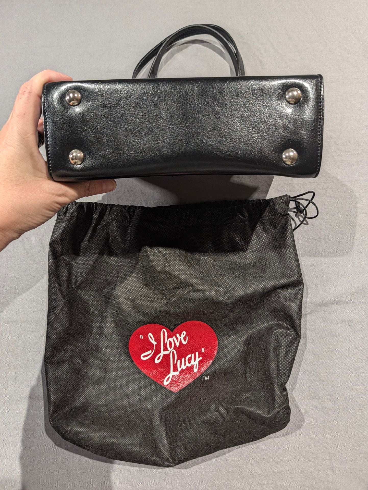 I Love Lucy Black Handbag With Embroidered Characters And Dust Bag 7