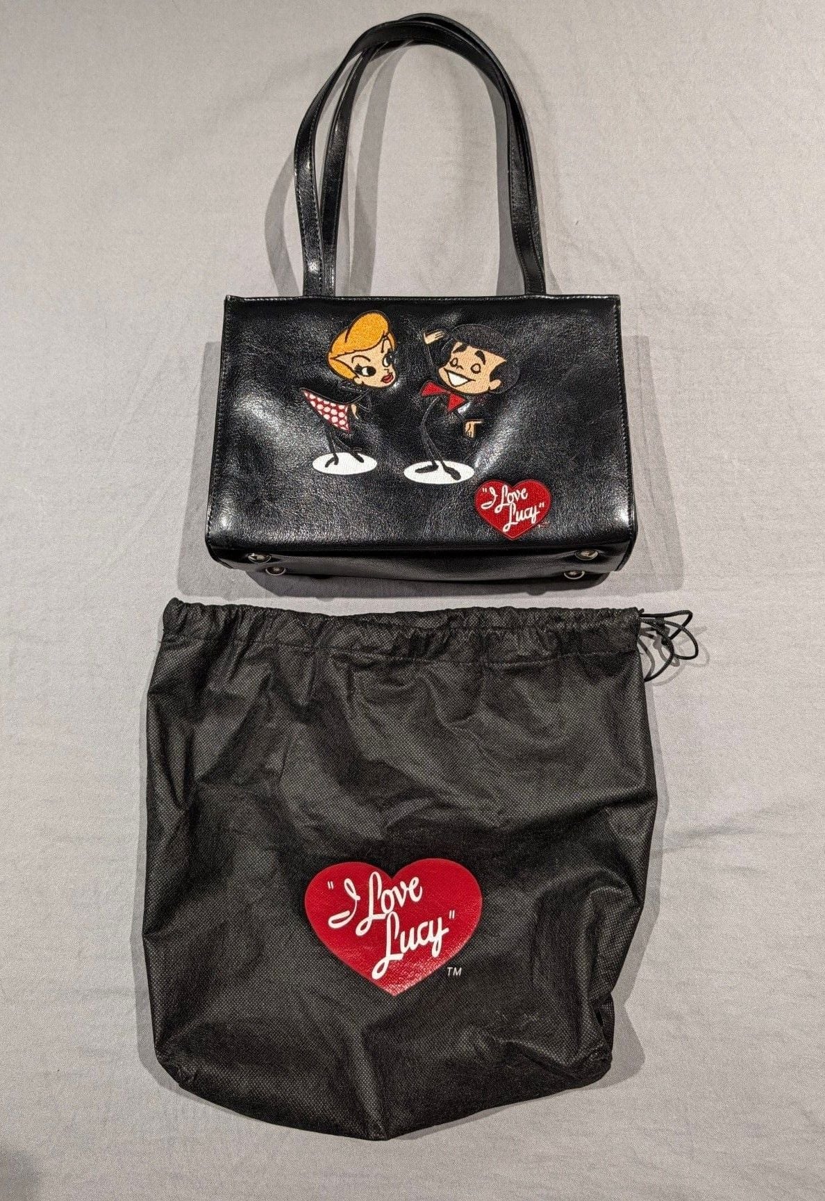 I Love Lucy Black Handbag With Embroidered Characters And Dust Bag 3