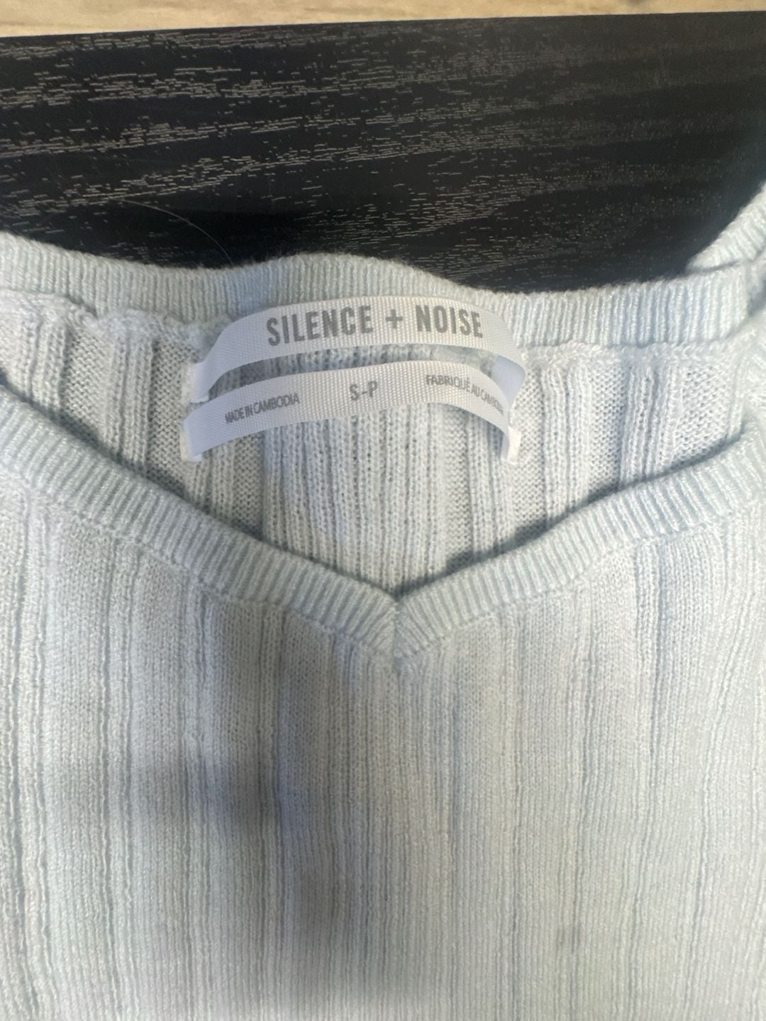 Silence + Noise Rib Knit Top Size S Light Blue Asymmetrical Flare Sleeve 4