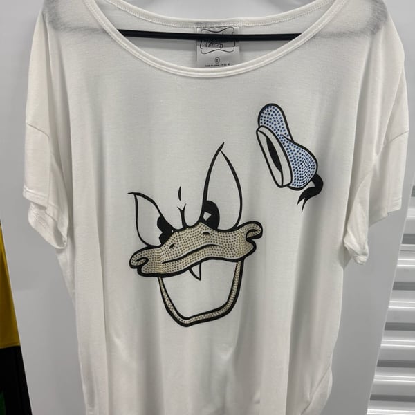 Disney Boutique Donald Duck Rhinestone T-Shirt XL White