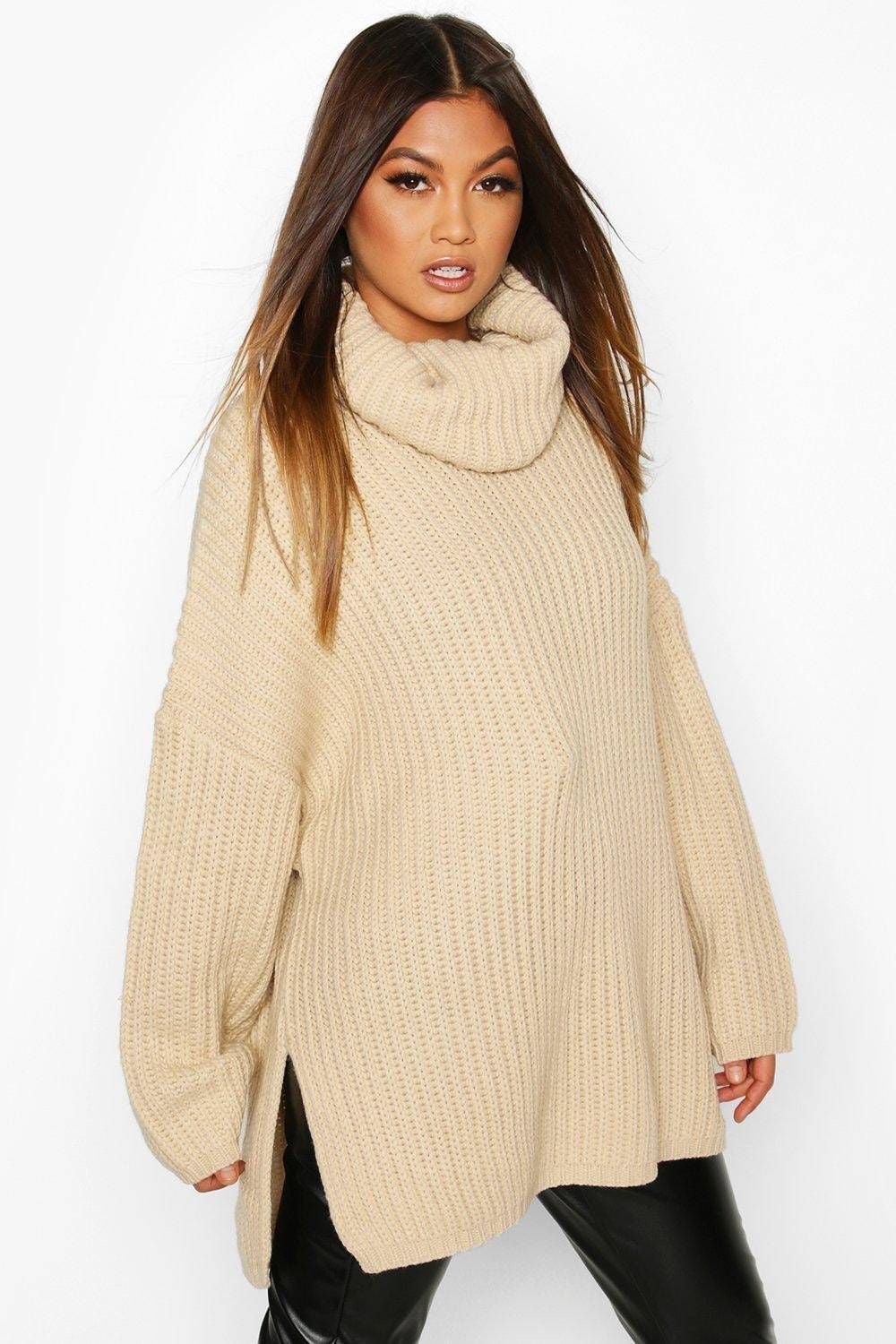 PrettyLittleThing Oversized Sweater Sz XL, Stone, Tan, Boohoo Boyfriend Jumper 2