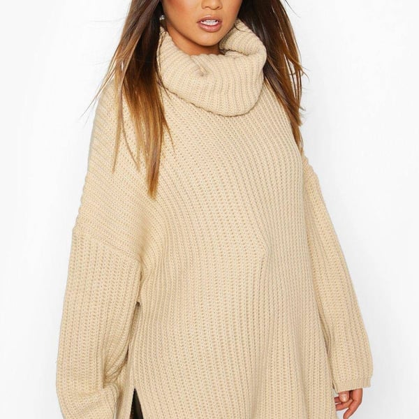 PrettyLittleThing Oversized Sweater Sz XL, Stone, Tan, Boohoo Boyfriend Jumper