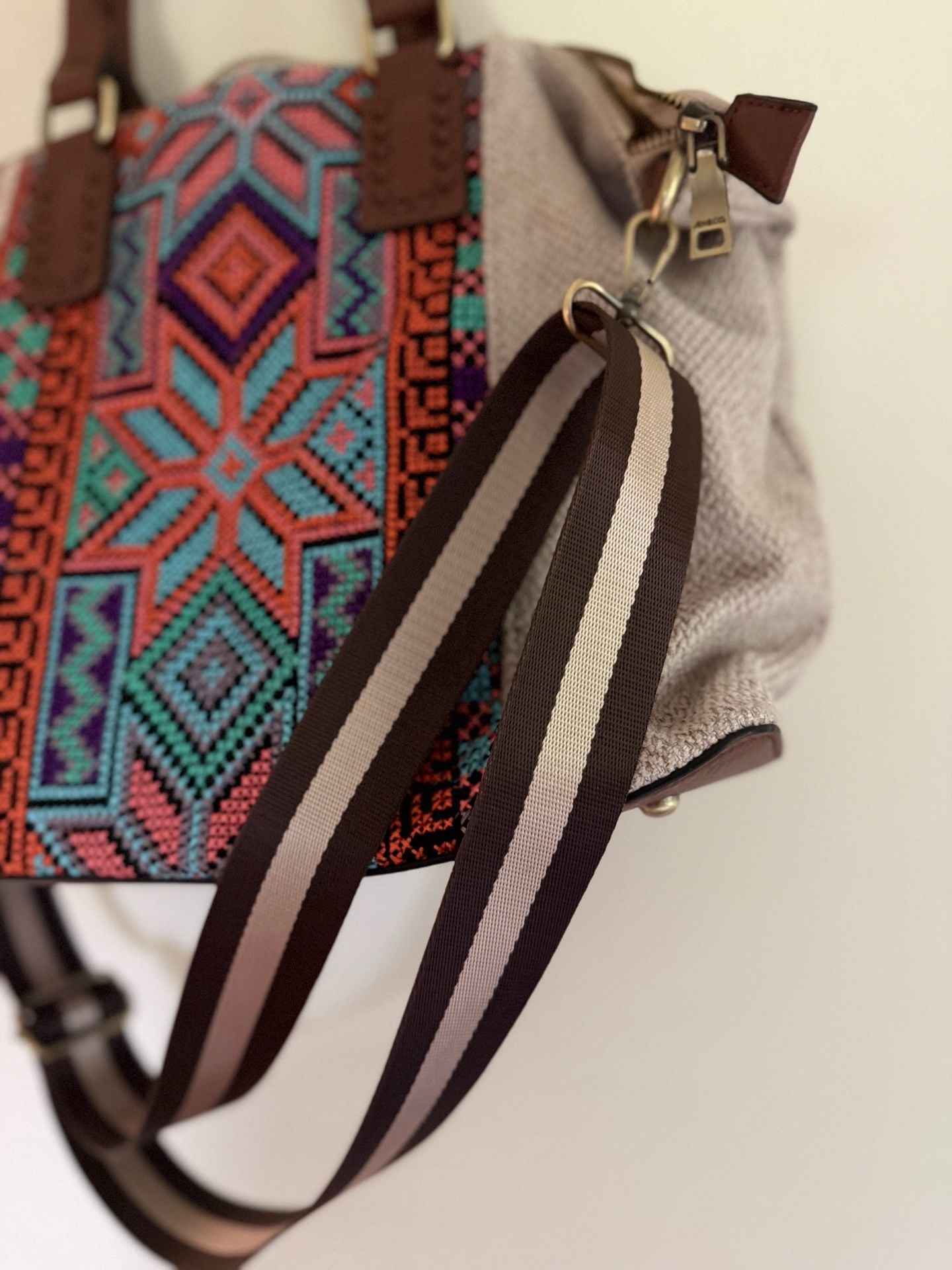 Jen & Co. Jojo Two-Tone Satchel Multi Aztec Boho Handbag 8