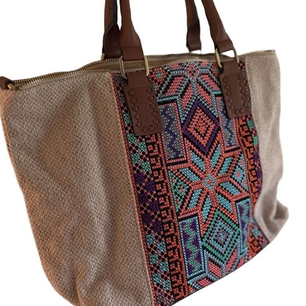 Jen & Co. Jojo Two-Tone Satchel Multi Aztec Boho Handbag