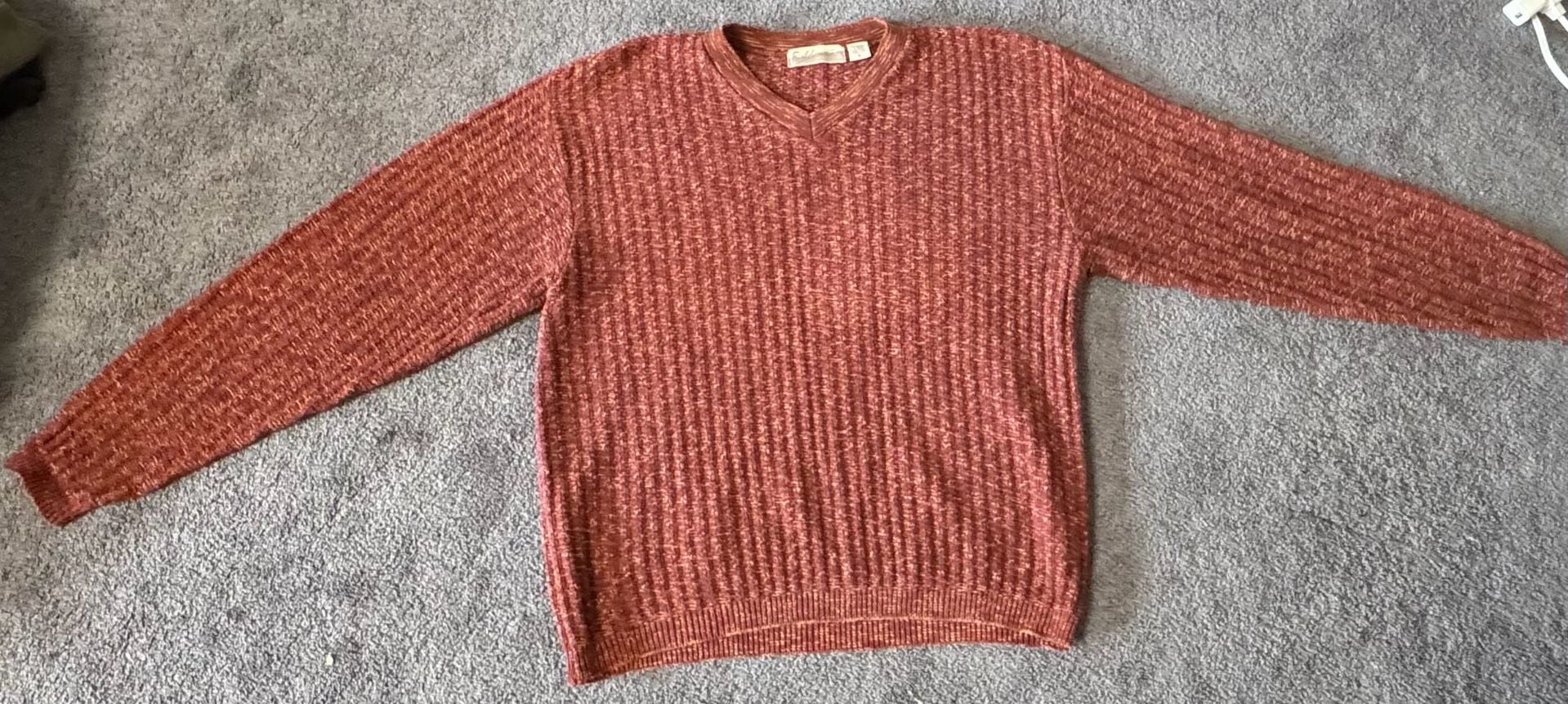 Fieldmaster V-Neck Sweater Size S Red Melange Ribbed Knit USA Made 4