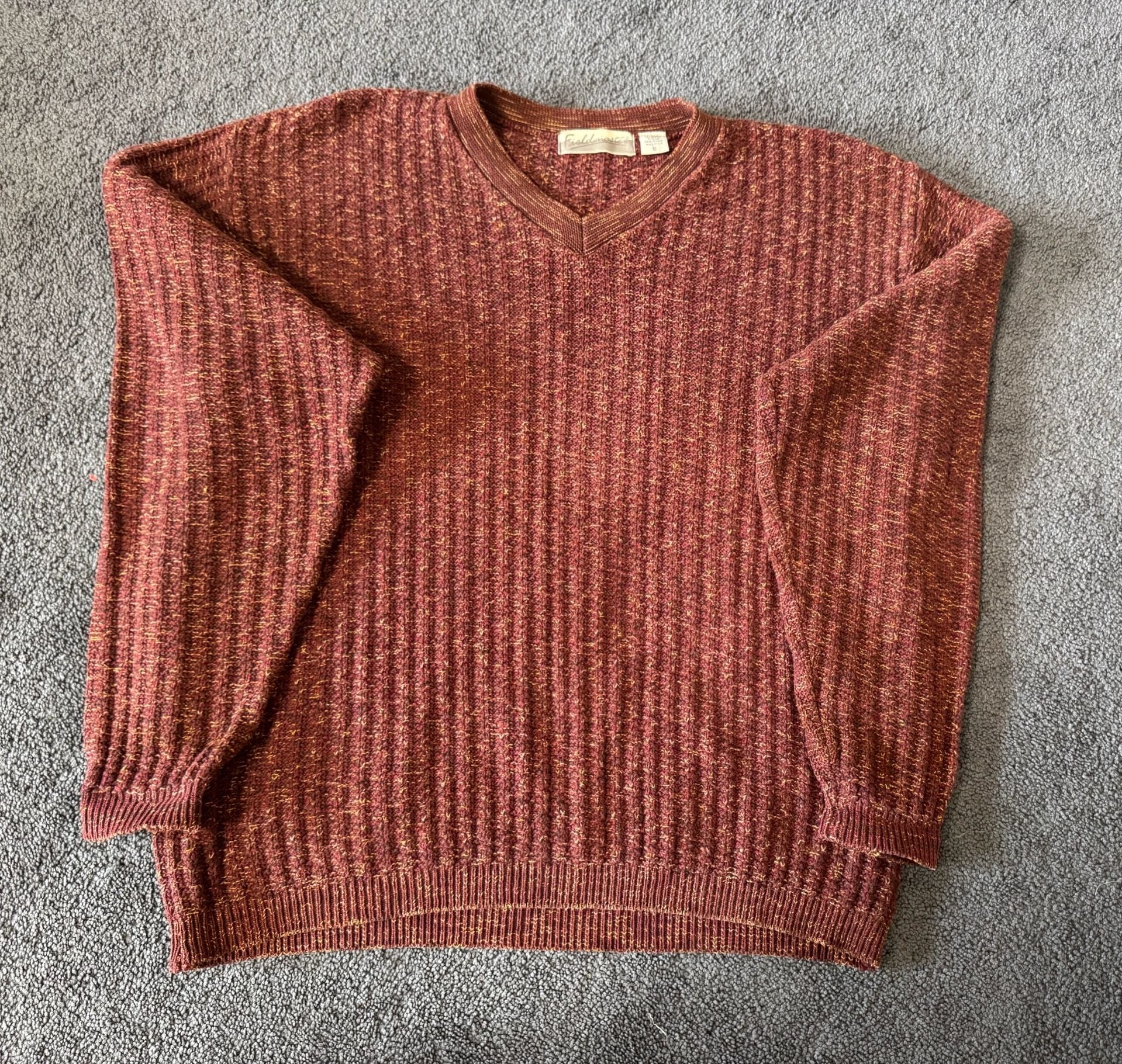 Fieldmaster V-Neck Sweater Size S Red Melange Ribbed Knit USA Made 6