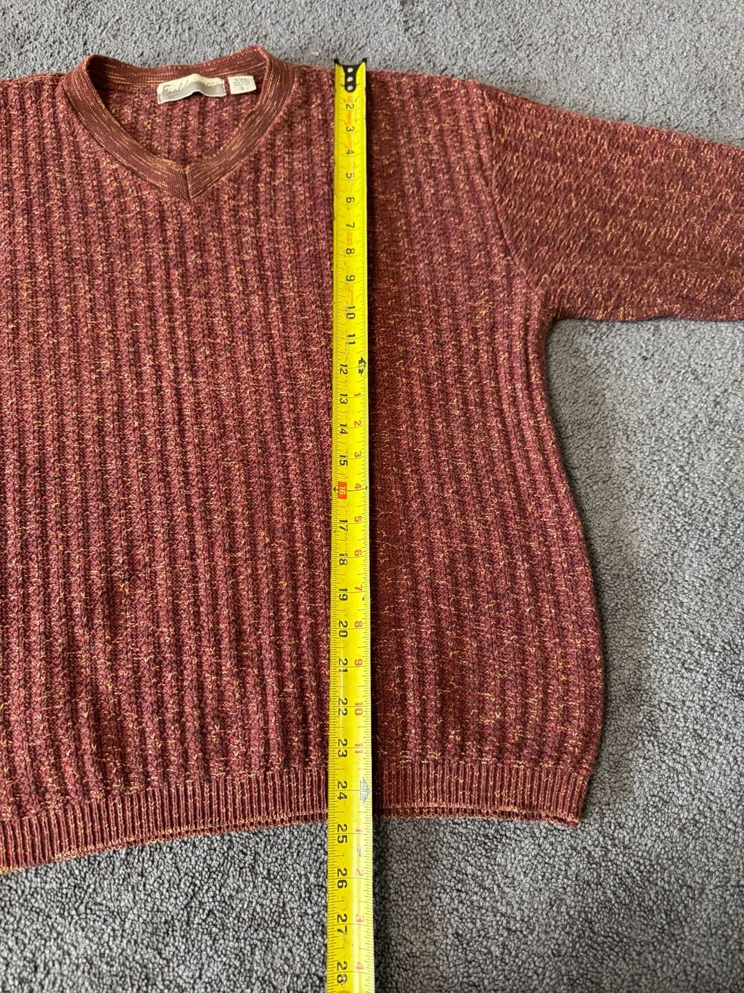 Fieldmaster V-Neck Sweater Size S Red Melange Ribbed Knit USA Made 7