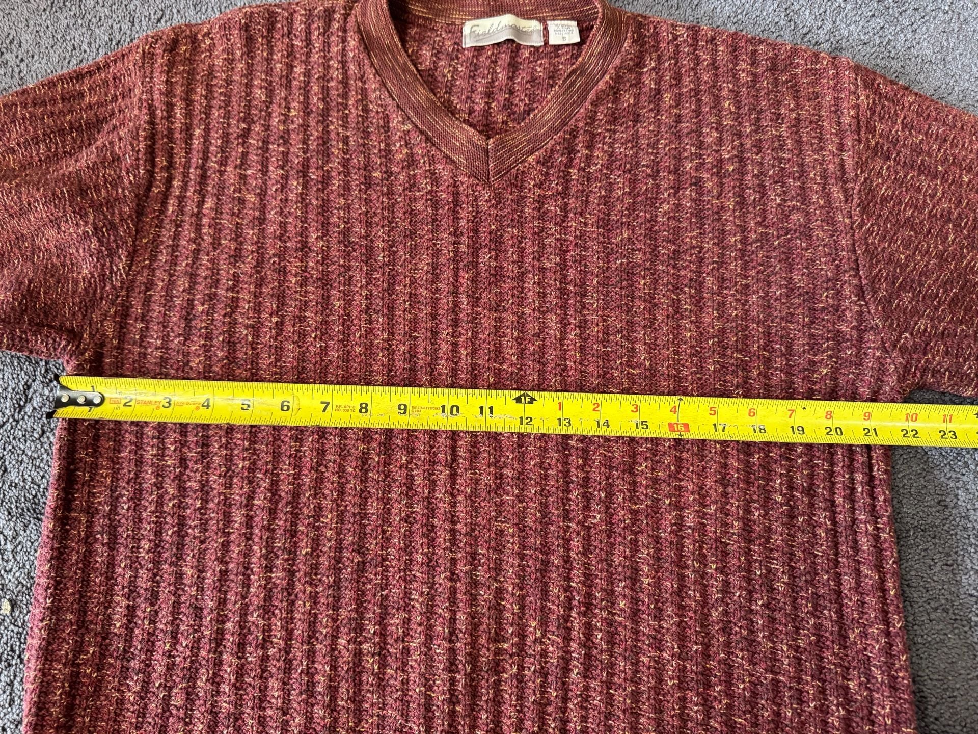 Fieldmaster V-Neck Sweater Size S Red Melange Ribbed Knit USA Made 9