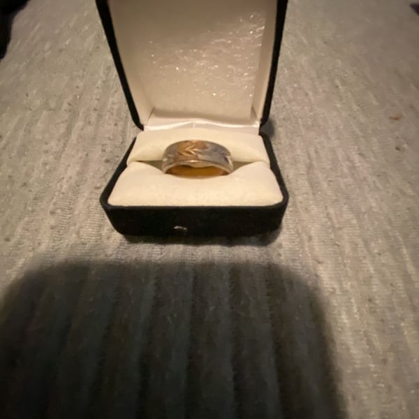 Two-Tone Gold Weave Carved Finish Wedding Band Ring