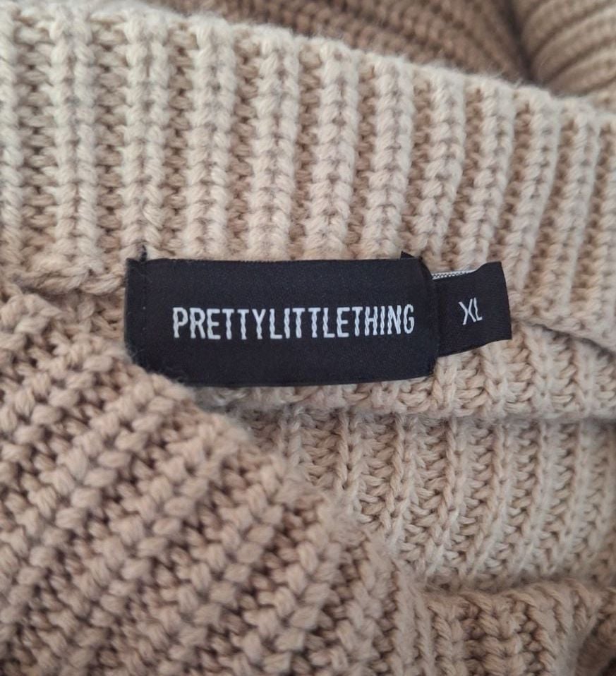 PrettyLittleThing Oversized Sweater Sz XL, Stone, Tan, Boohoo Boyfriend Jumper 12