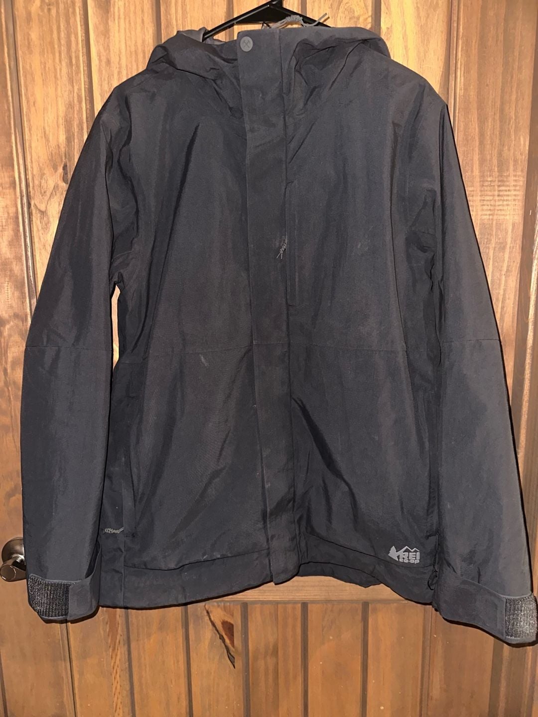 REI Co-op Rain Jacket Size Large Black Waterproof Hooded 2