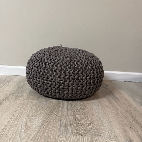 Christopher Knight Home Nahunta Modern Knitted Cotton Round Pouf Gray