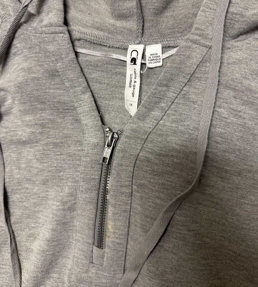 Cable & Gauge Woman Hoodie Size 1X Gray Quarter Zip Sweatshirt 3