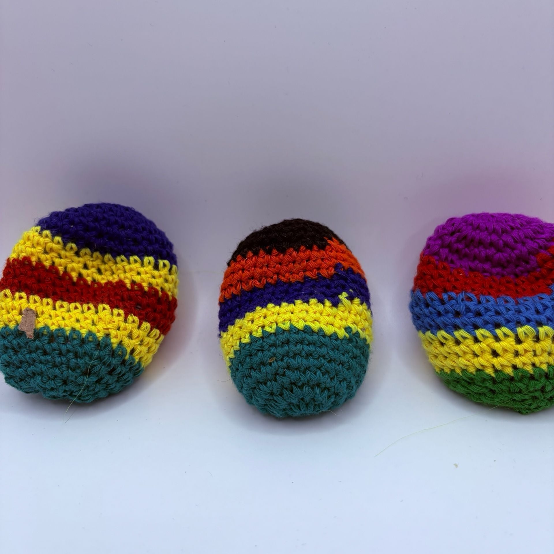 Set of 3 Multicolor Crochet Hacky Sacks Footbags – Pellet Filled 1
