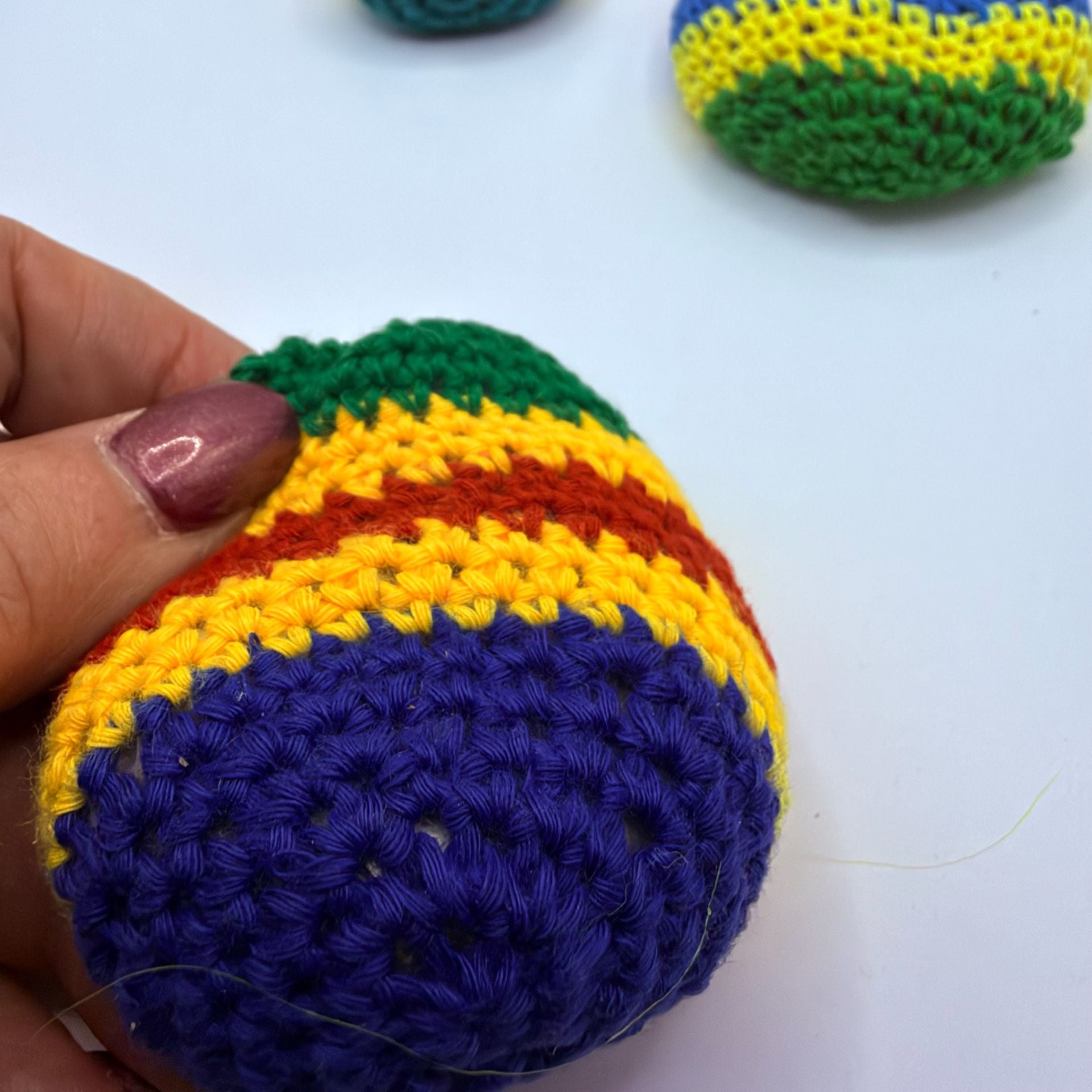 Set of 3 Multicolor Crochet Hacky Sacks Footbags – Pellet Filled 5