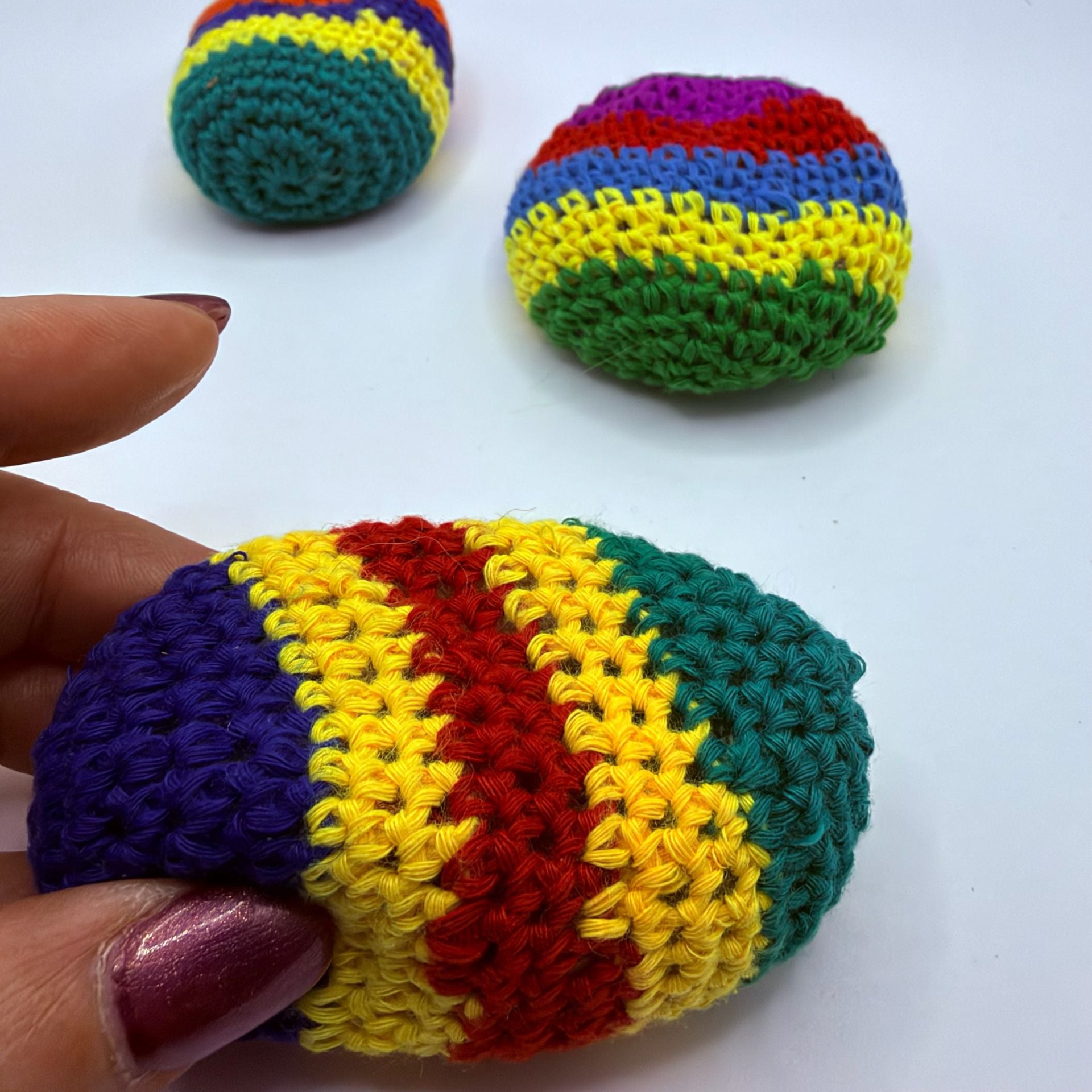 Set of 3 Multicolor Crochet Hacky Sacks Footbags – Pellet Filled 6