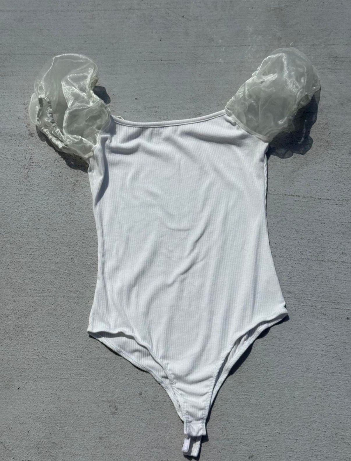 Altar'd State White Puff Sleeve Bodysuit Size S 2