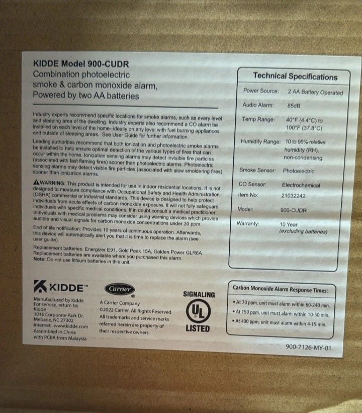 Kidde 900-CUDR Smoke and Carbon Monoxide Alarm 6