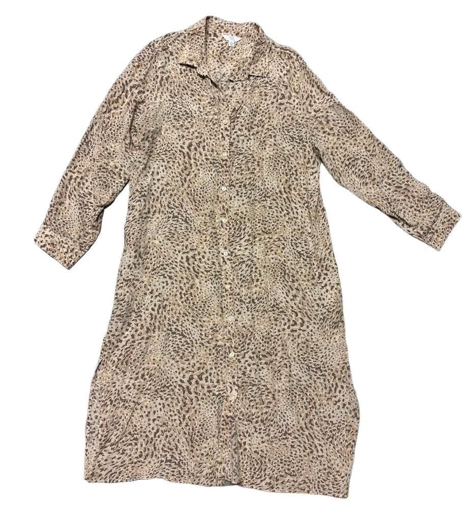 Time and Tru Leopard Shirt Dress Size L (12-14) Midi Button-Front 2