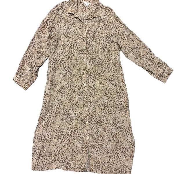 Time and Tru Leopard Shirt Dress Size L (12-14) Midi Button-Front