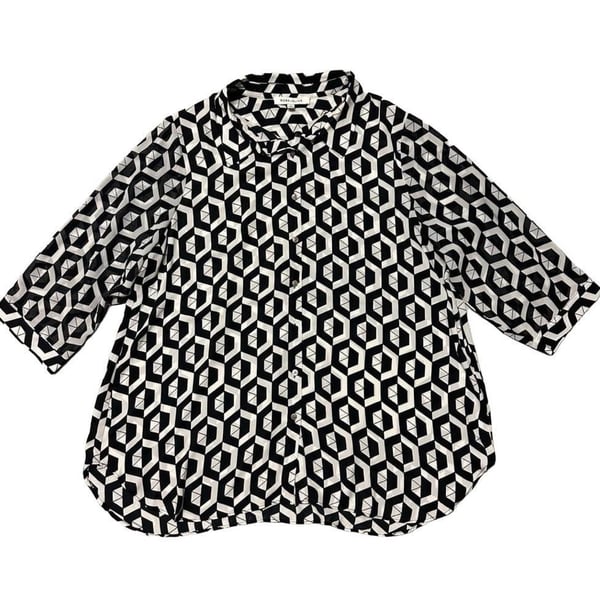 Rose & Olive Geometric Blouse Size 1X Black White Button Front