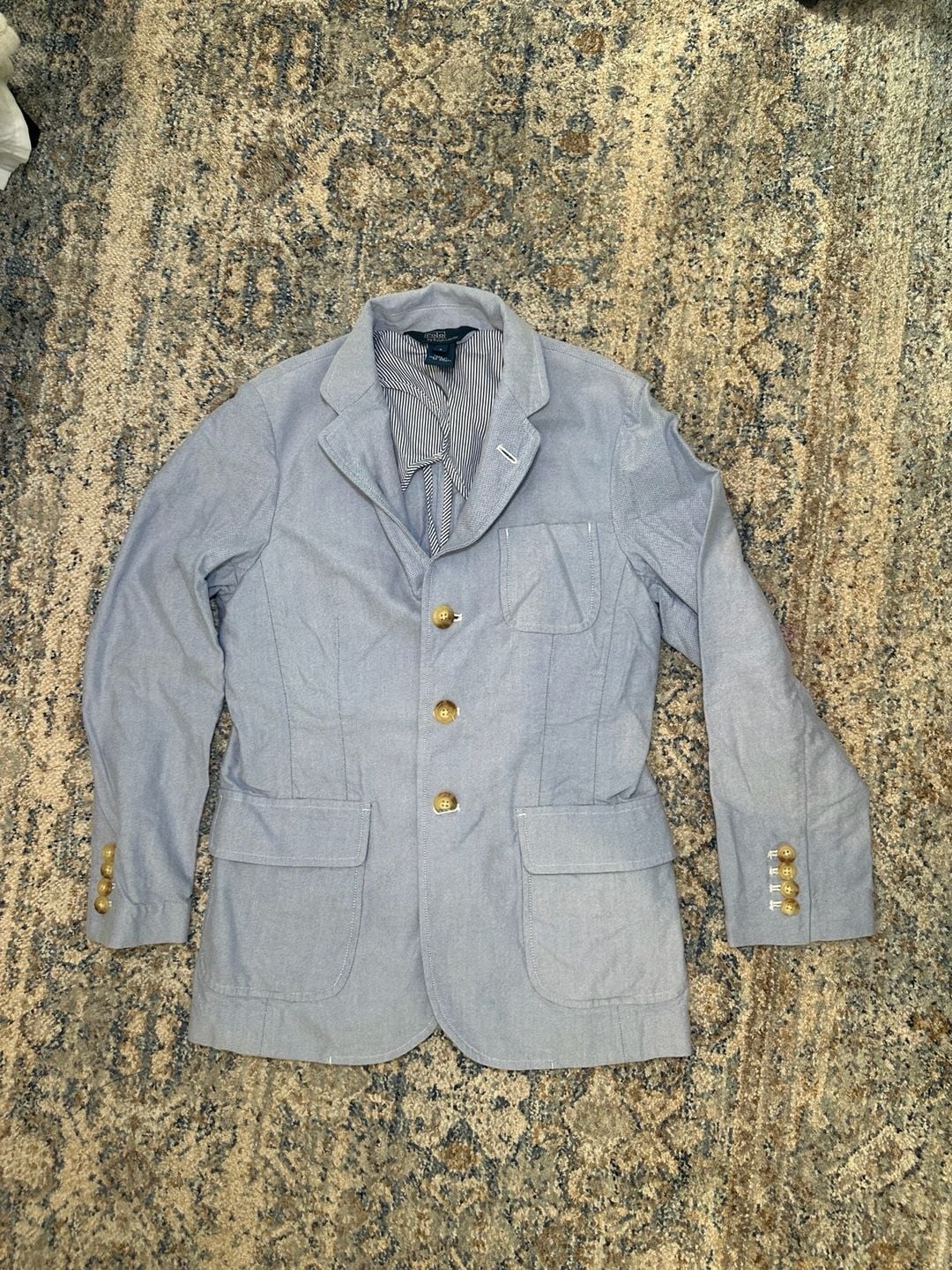 Polo By Ralph Lauren Blazer Size Boys S Blue Cotton Striped Lining 2