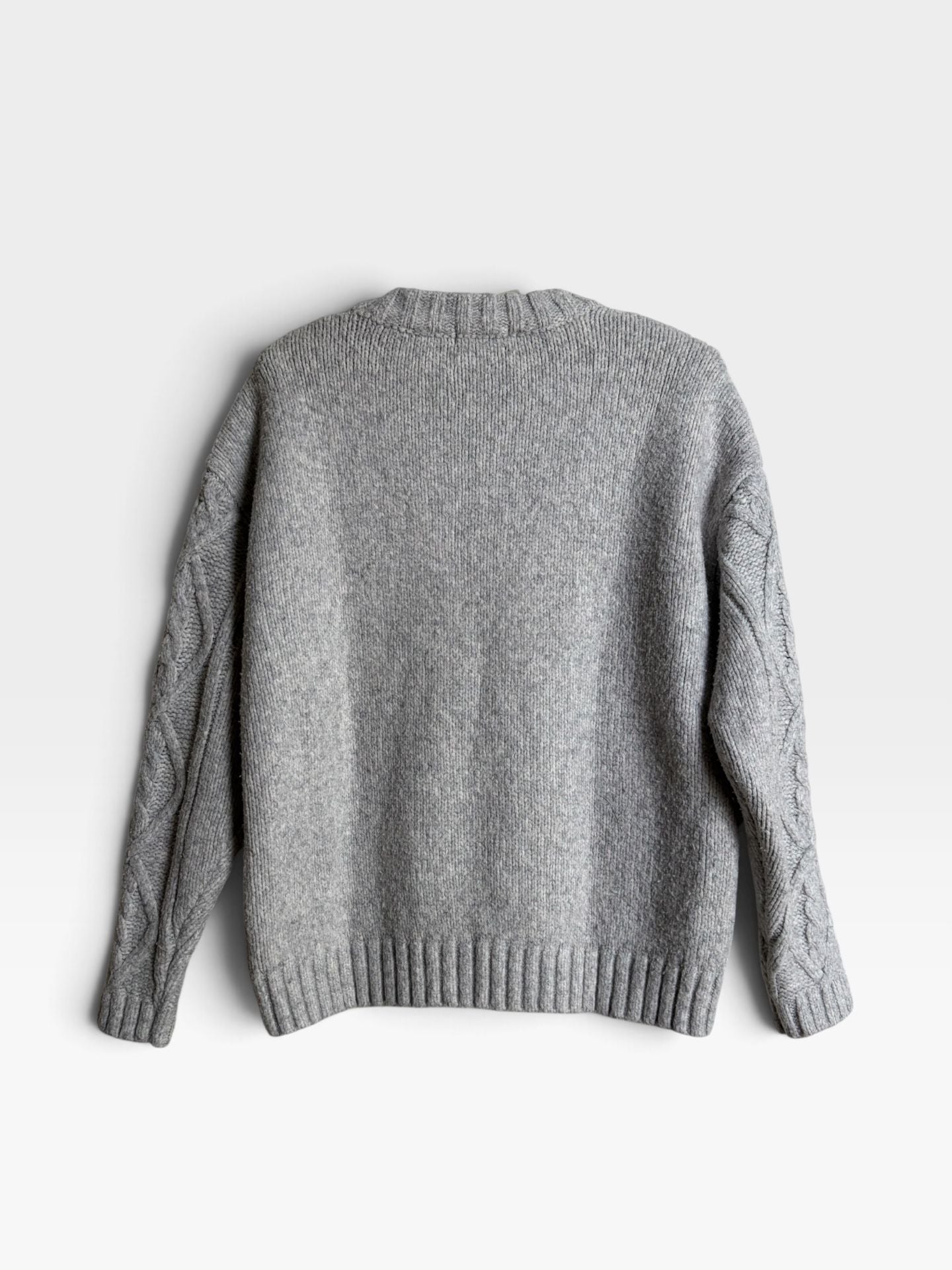 Anthropologie Line & Dot Mila Cable Knit Pom Pom Sweater Gray XS 3