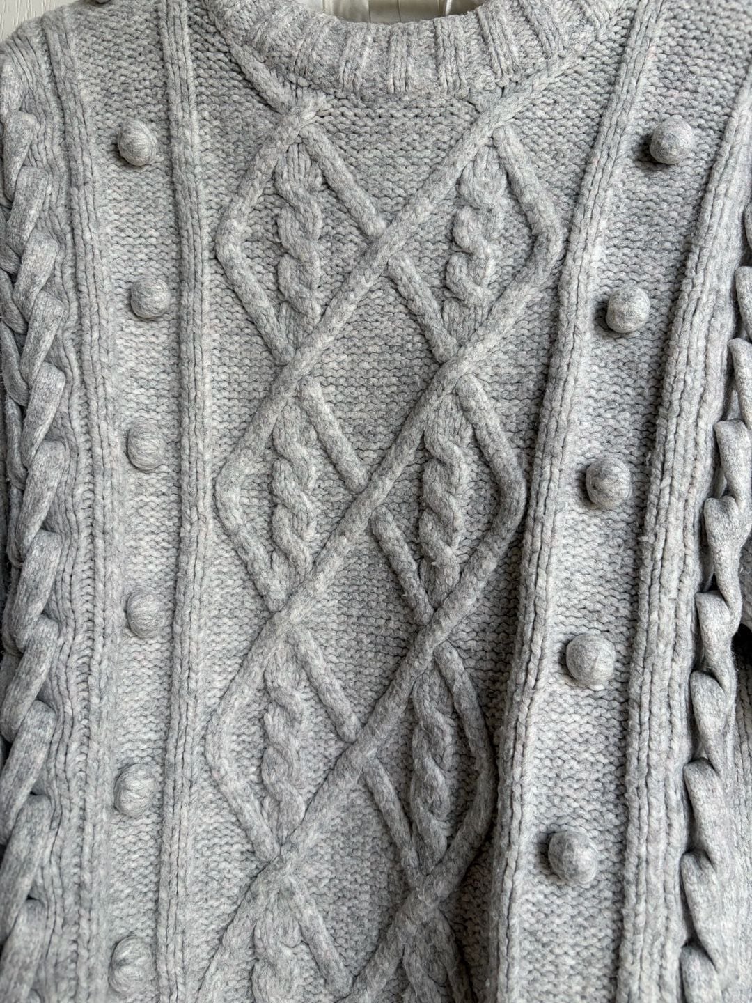 Anthropologie Line & Dot Mila Cable Knit Pom Pom Sweater Gray XS 6