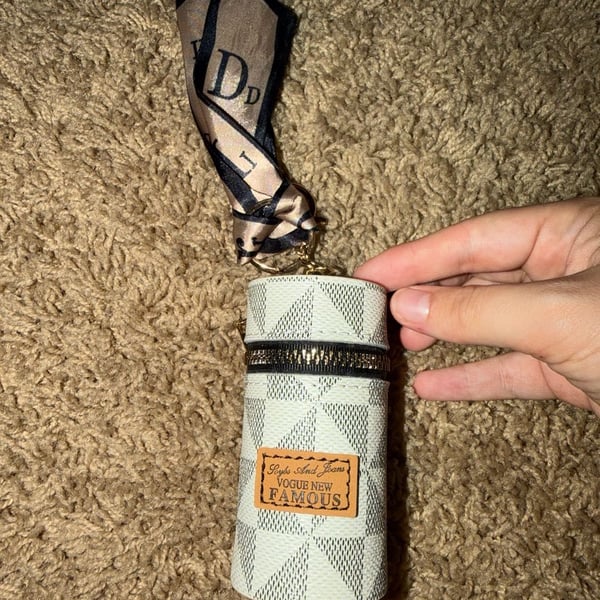 SHEIN Faux Leather Lipstick Case Keychain with Mini Scarf White