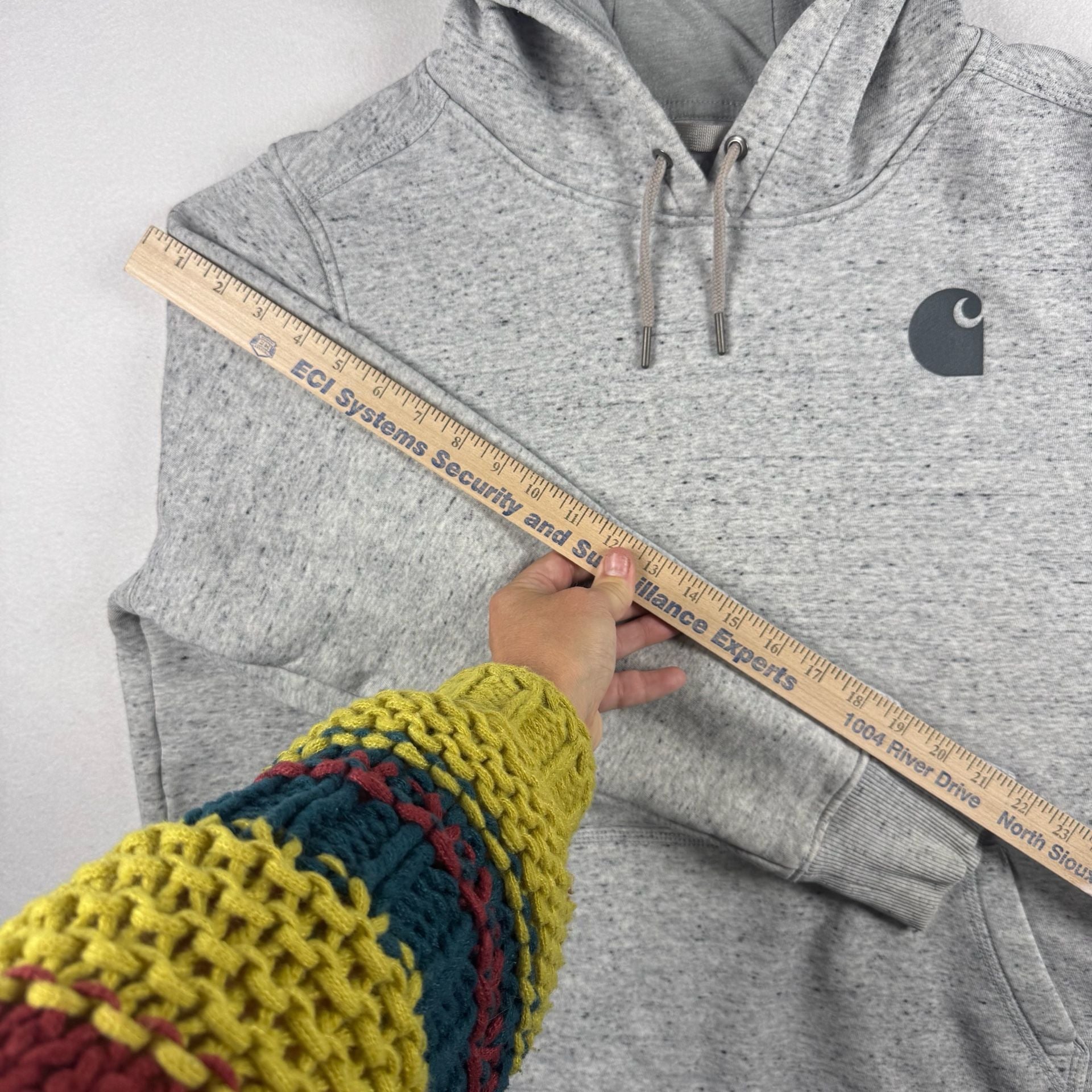 Carhartt Clarksburg Hoodie Gray Speckled Fleece Logo Sleeve 2XL 7