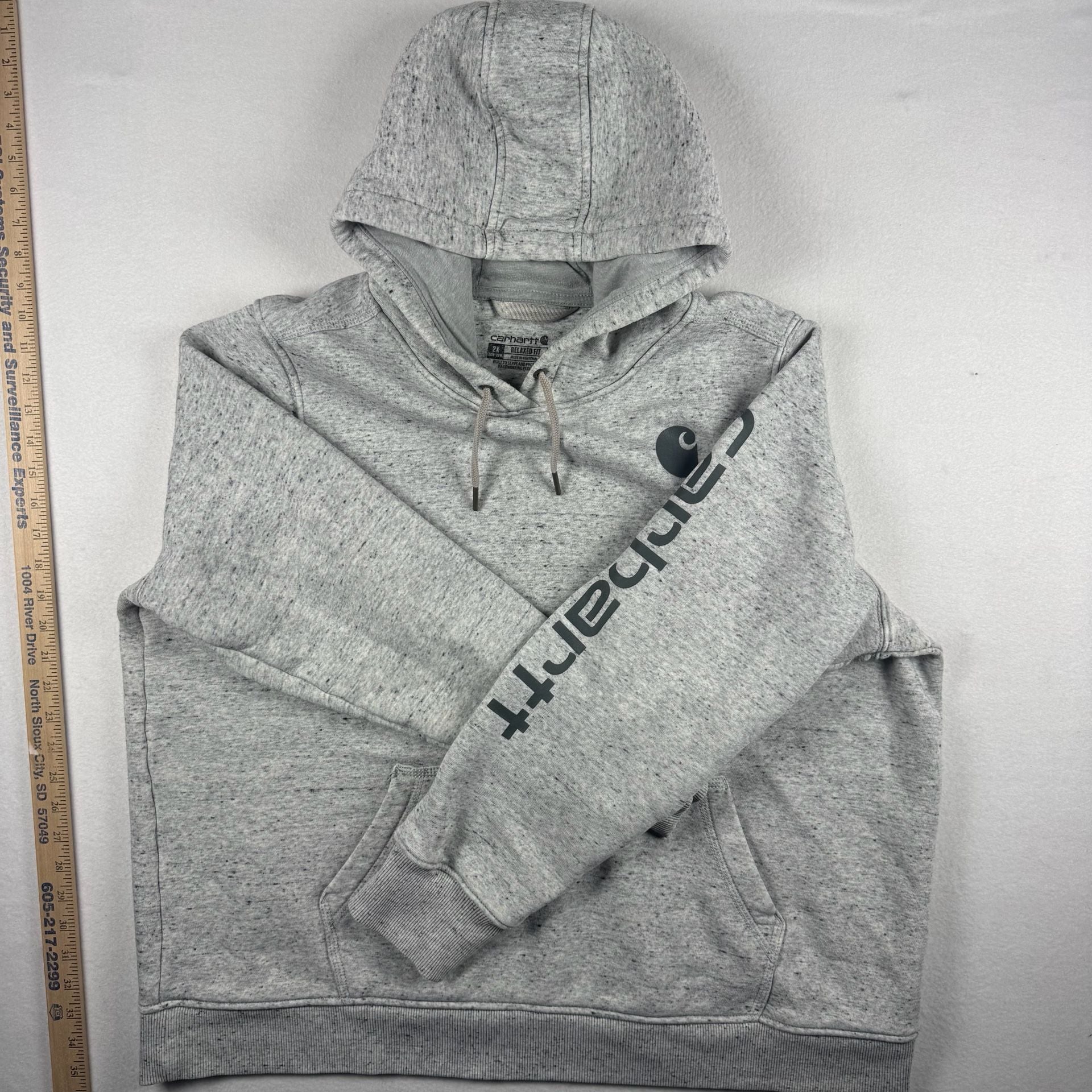 Carhartt Clarksburg Hoodie Gray Speckled Fleece Logo Sleeve 2XL 9