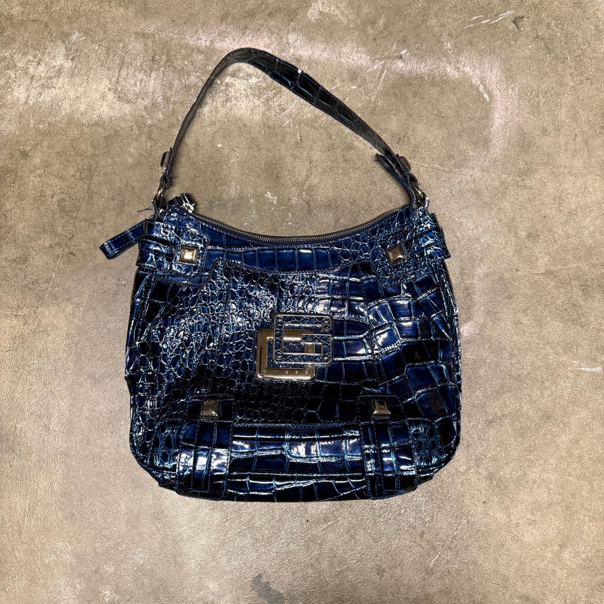Guess Blue Croc Embossed Shoulder Bag Handbag 2