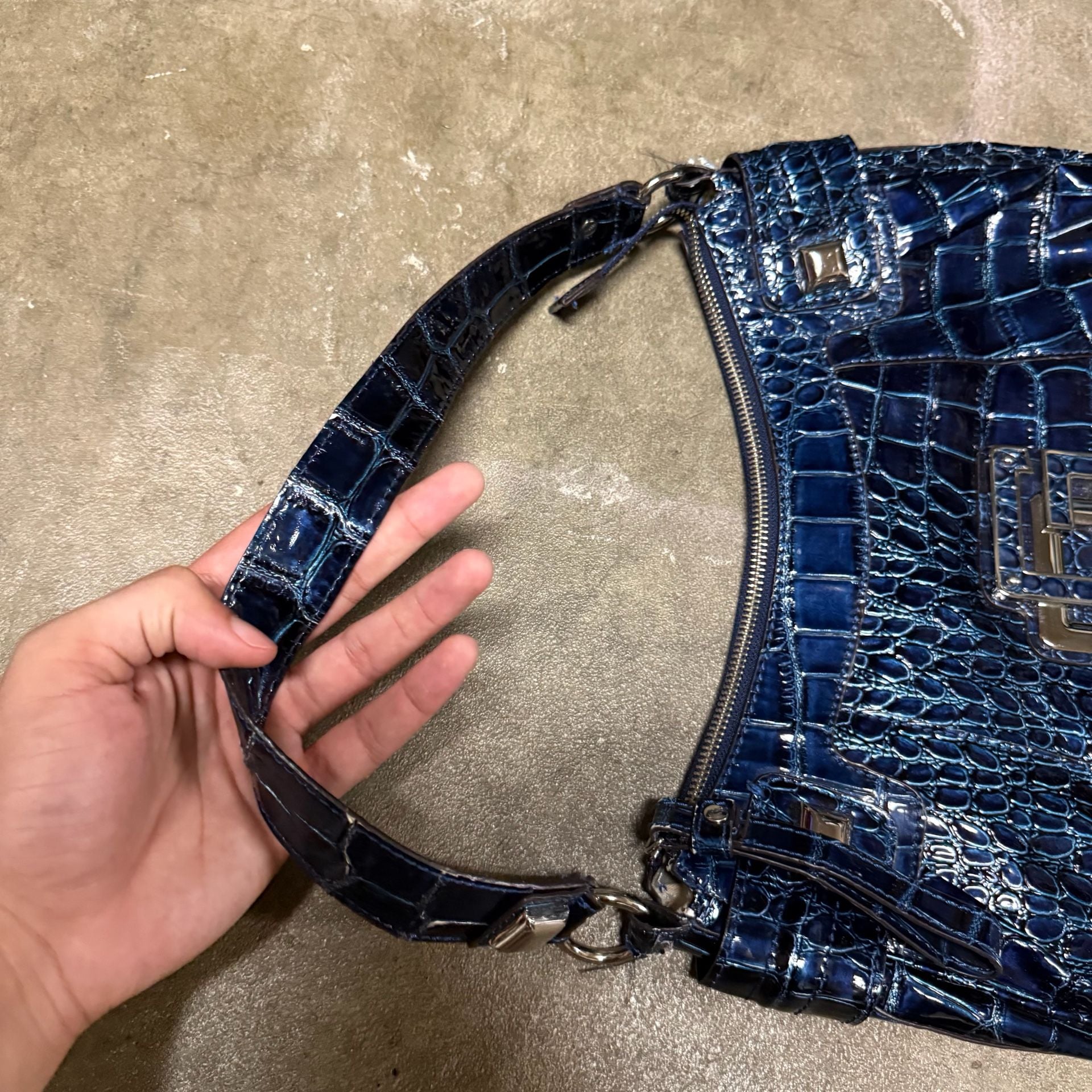 Guess Blue Croc Embossed Shoulder Bag Handbag 7