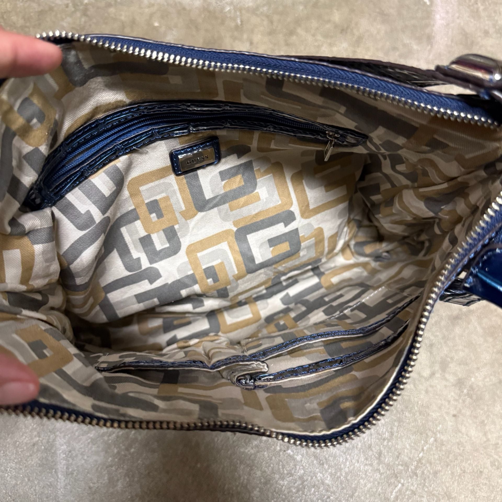 Guess Blue Croc Embossed Shoulder Bag Handbag 8
