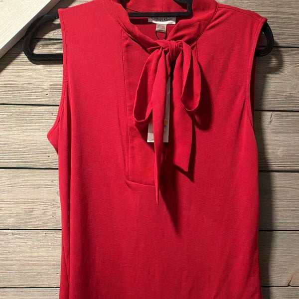 Calvin Klein Tie-Neck Top Size M Red Sleeveless Blouse