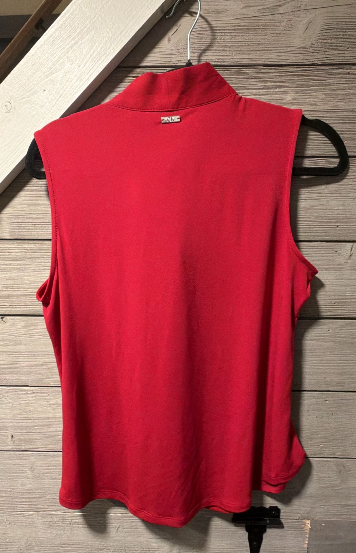 Calvin Klein Tie-Neck Top Size M Red Sleeveless Blouse 5