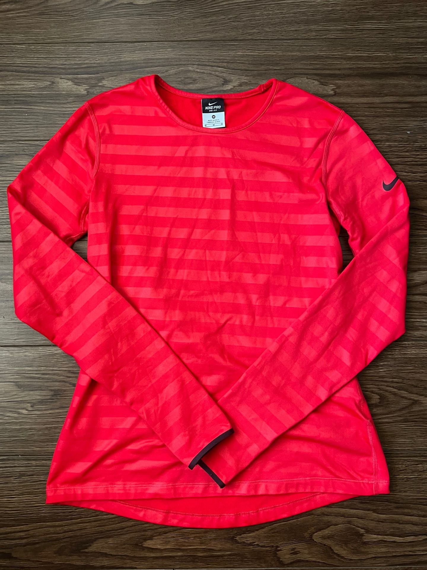 Nike Pro Dri-FIT Long Sleeve Shirt Size M Red Striped Thermal Fleece 2