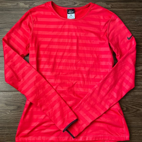 Nike Pro Dri-FIT Long Sleeve Shirt Size M Red Striped Thermal Fleece