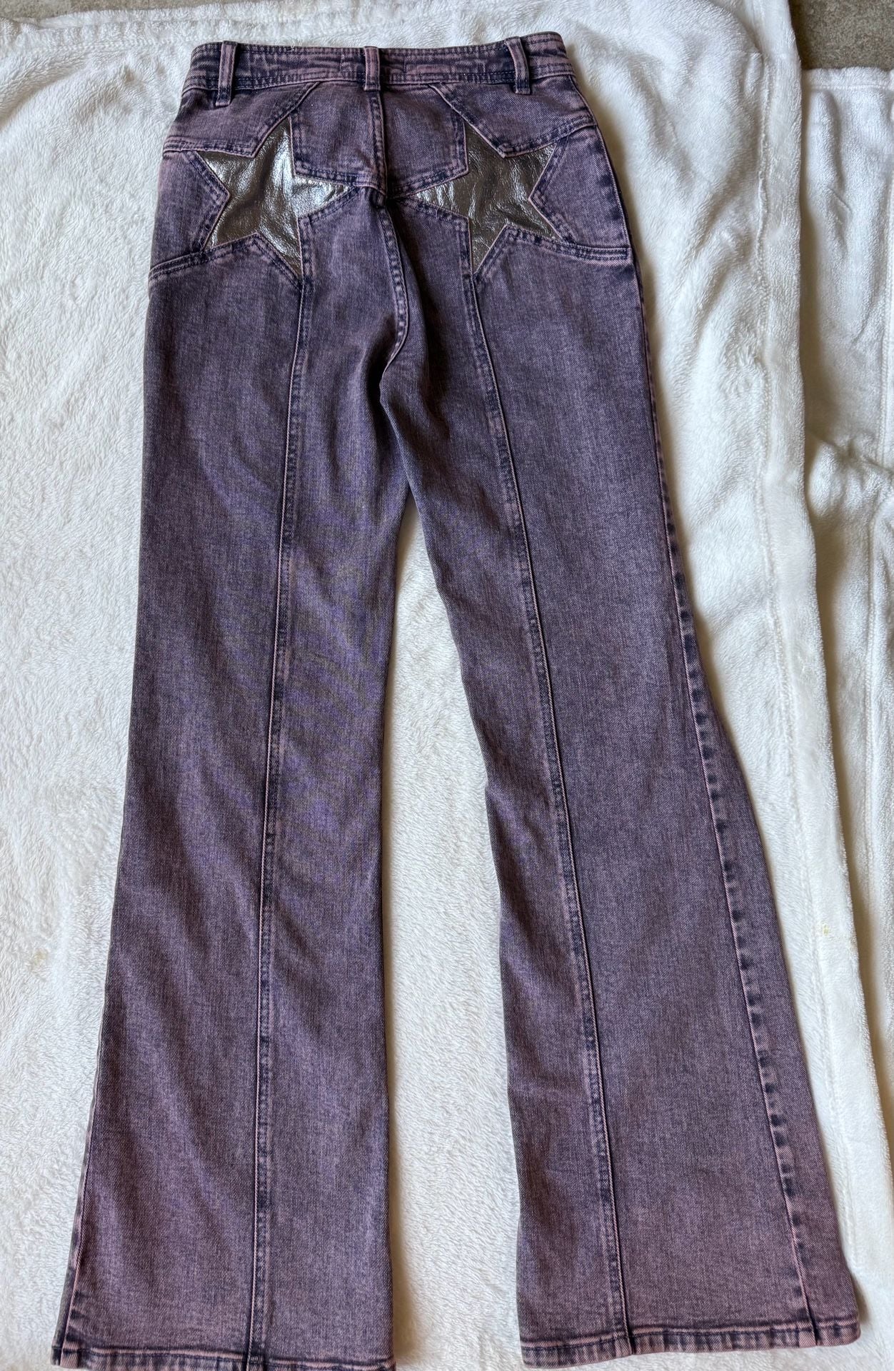 We The Free Star Flare Jeans 26S Purple Acid Wash Metallic Star Pockets Y2K
6