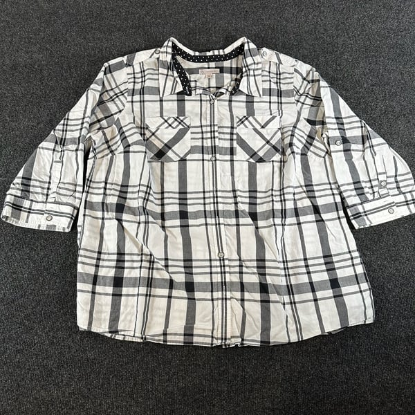 Dressbarn Plaid Button Down Shirt Size 2X Black White Cotton