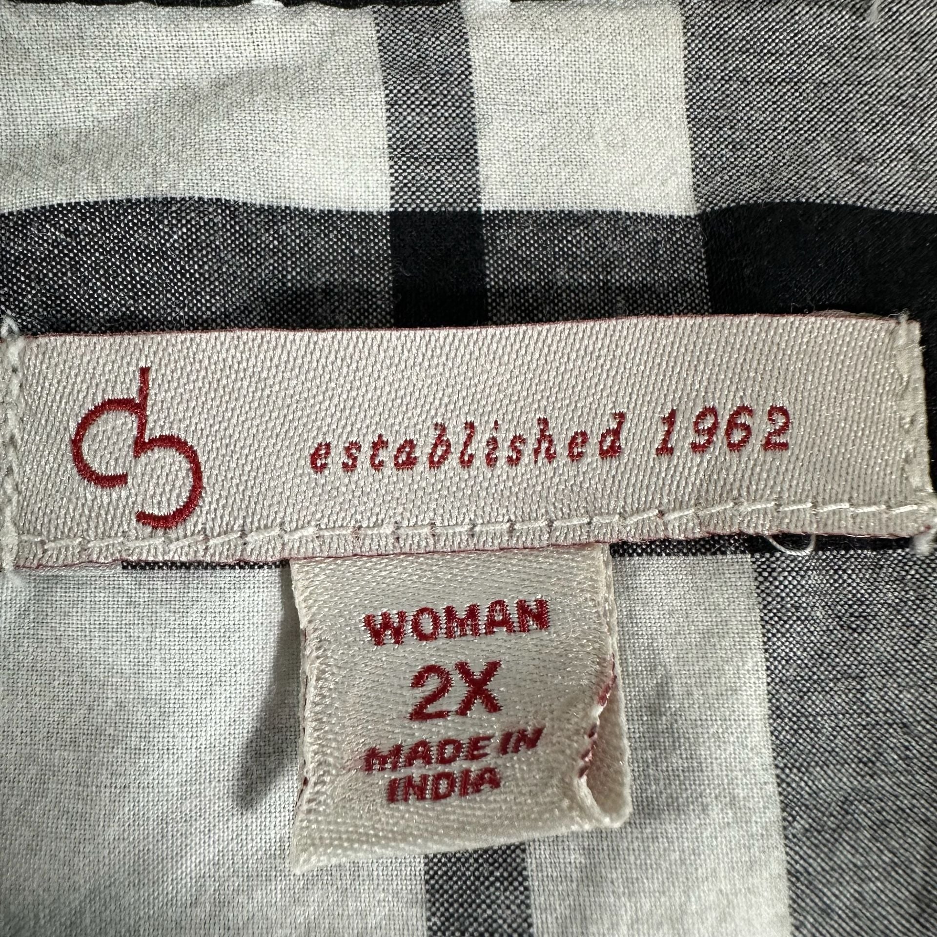 Dressbarn Plaid Button Down Shirt Size 2X Black White Cotton 4