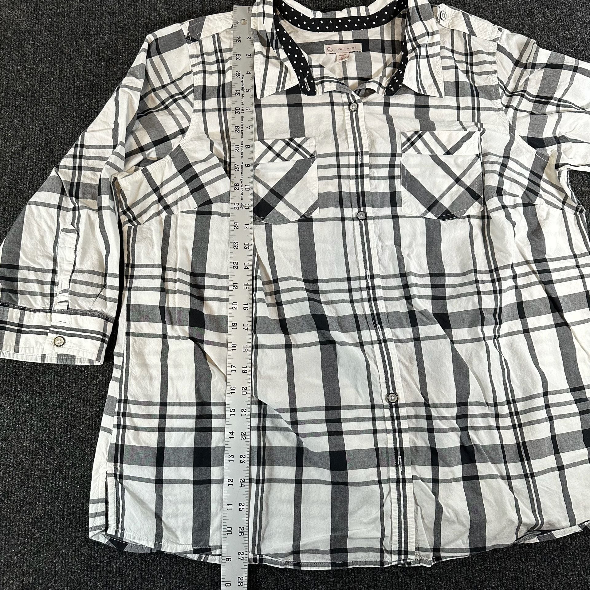 Dressbarn Plaid Button Down Shirt Size 2X Black White Cotton 6