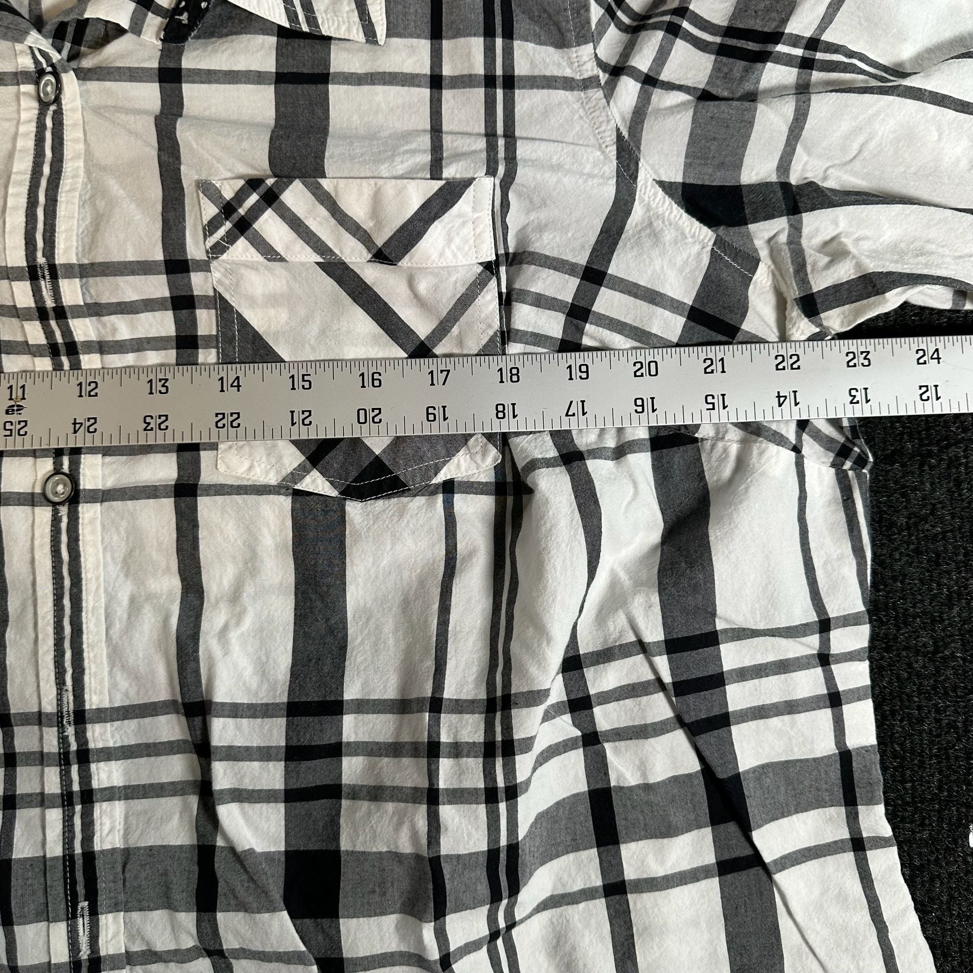 Dressbarn Plaid Button Down Shirt Size 2X Black White Cotton 9