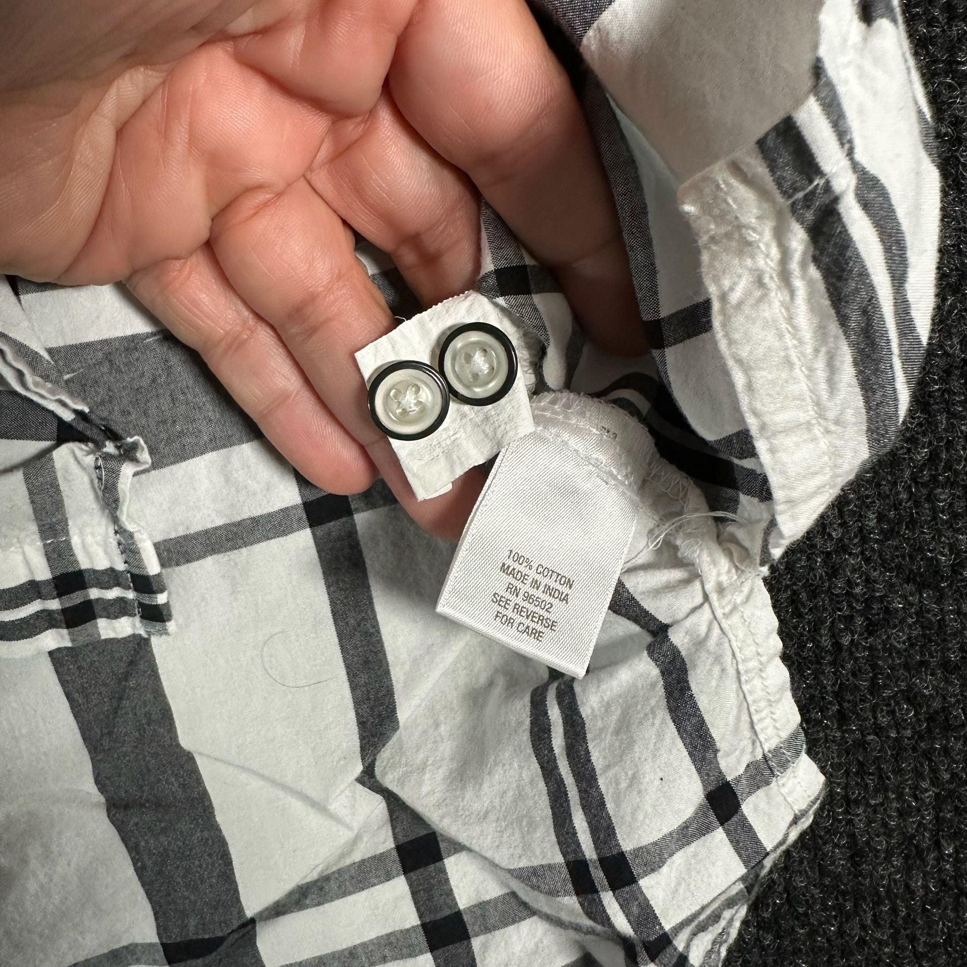Dressbarn Plaid Button Down Shirt Size 2X Black White Cotton 11