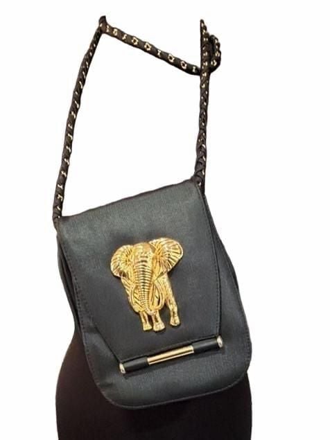 Vintage 1990’s Nima Black Gold Elephant Accent Crossbody Bag Handbag 3