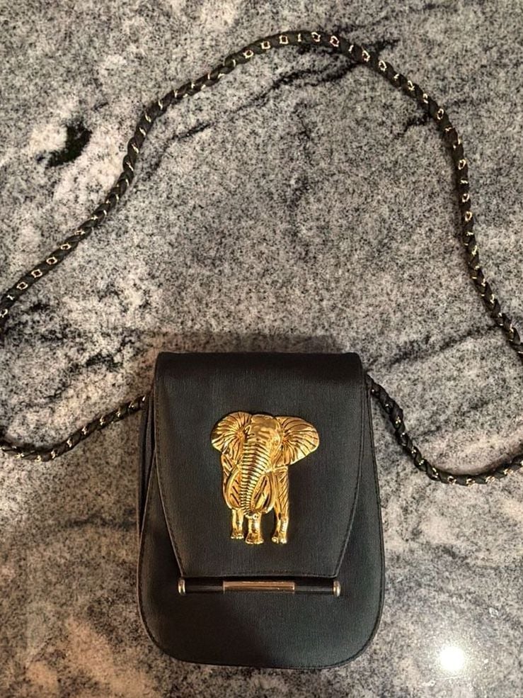 Vintage 1990’s Nima Black Gold Elephant Accent Crossbody Bag Handbag 8