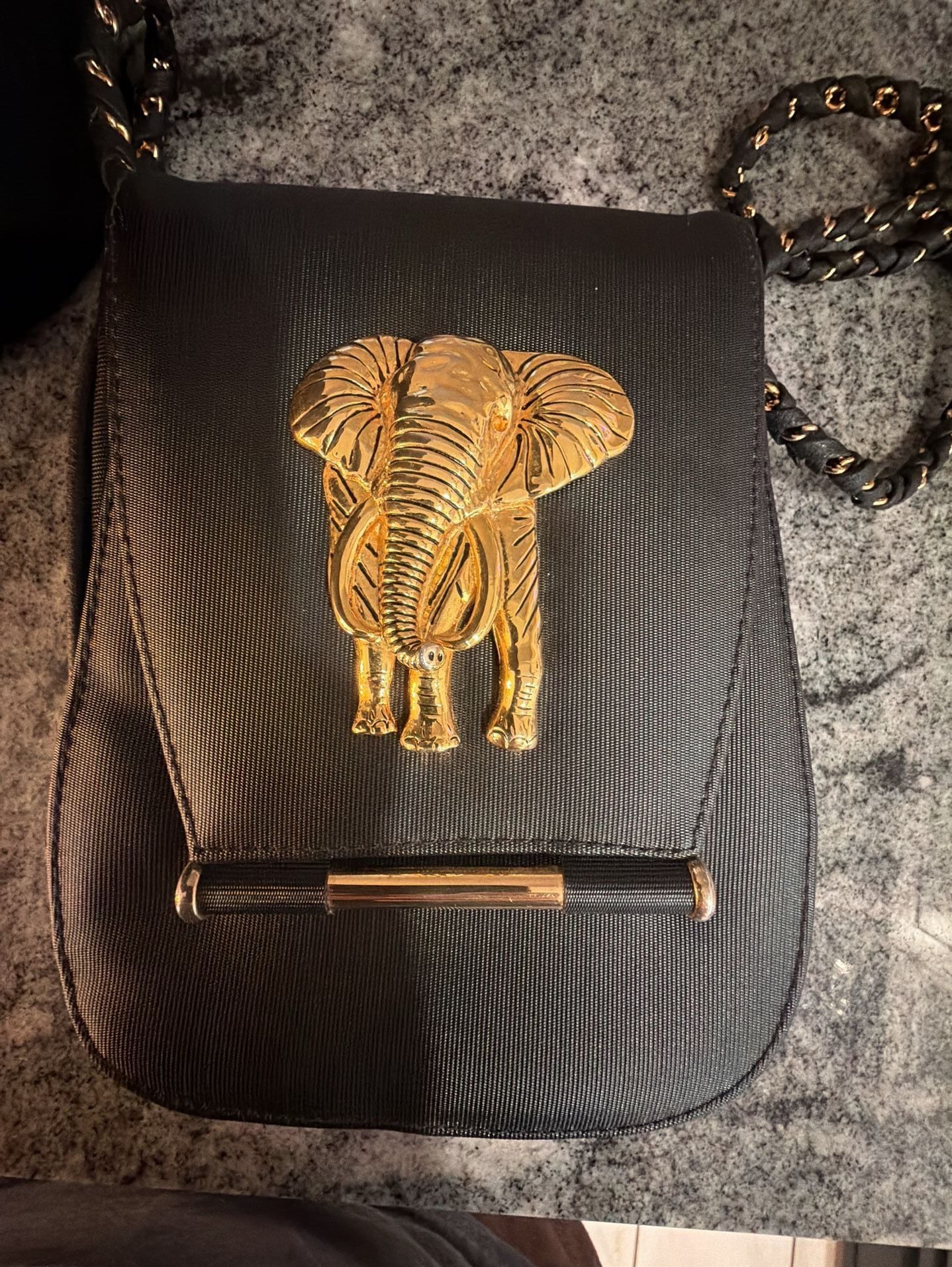 Vintage 1990’s Nima Black Gold Elephant Accent Crossbody Bag Handbag 2
