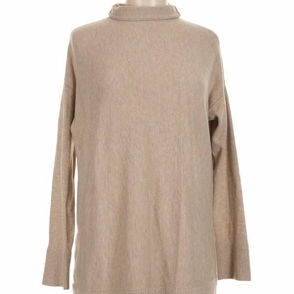 LOFT Mock Neck Tunic Sweater Size M Beige Knit Pullover
